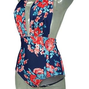 Retro One Piece Backless Swimsuit High Waisted